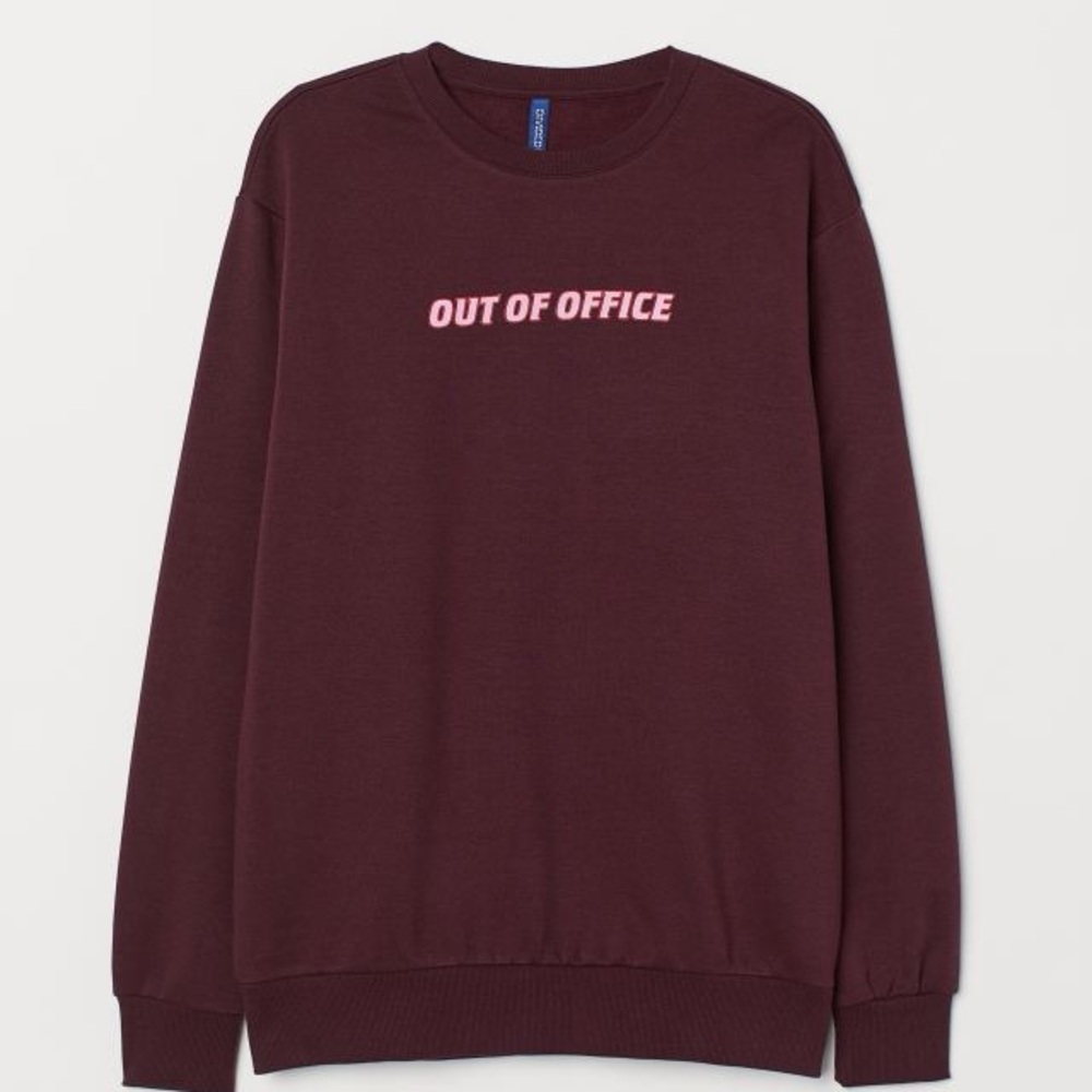 H&M Divided Burgundy Crewneck Sweater with Pink Text